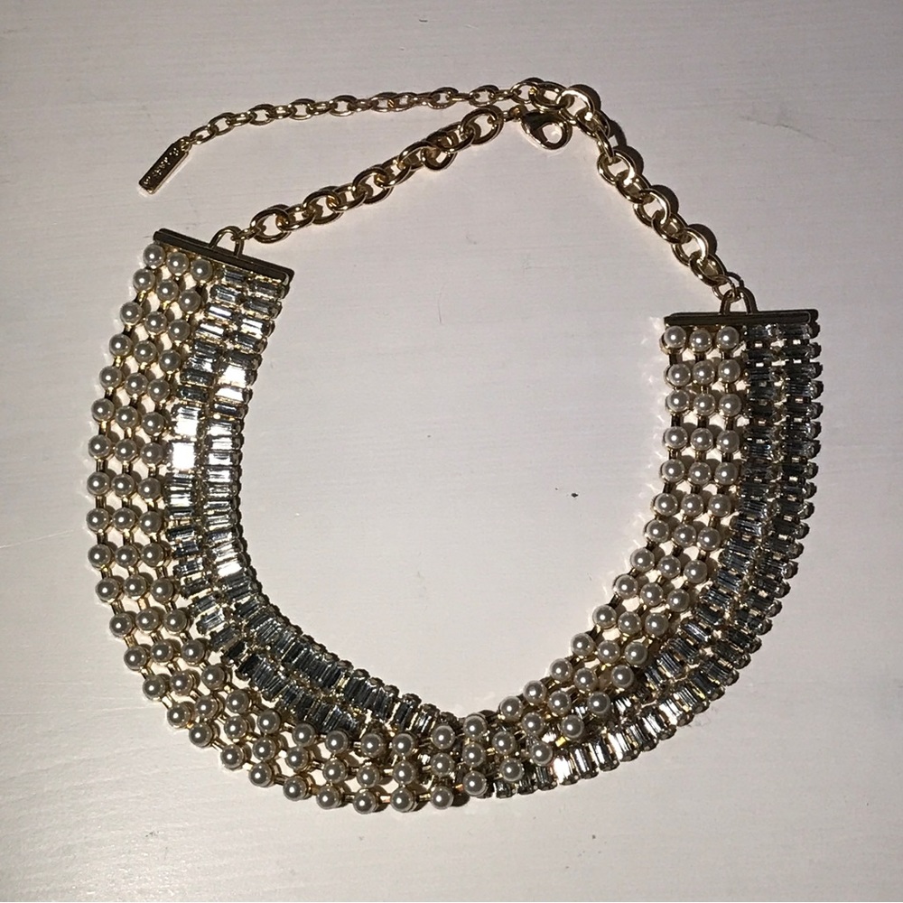 Pearl and rhinestone twist necklace